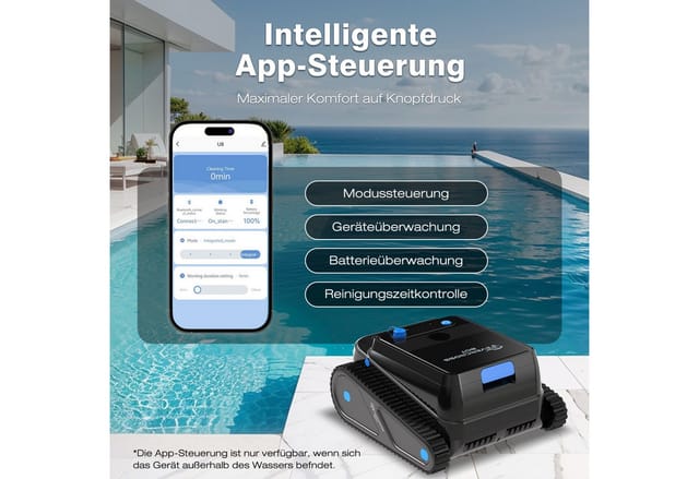 EVERCROSS BOT Poolroboter U8 für Boden und Wand, Kabellos Poolsauger bis 200m² Pools, 120 Min Akkulaufzeit, Intelligenter Navigation, mit App-Steuerung