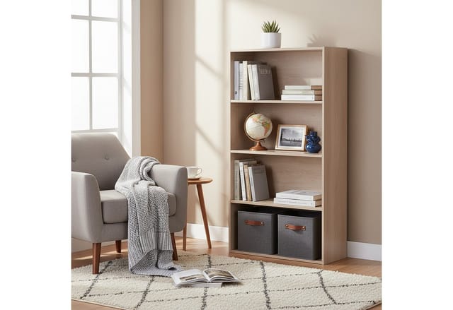 relaxdays Bücherregal mit verstellbaren Böde, Eiche, 4 Ebenen