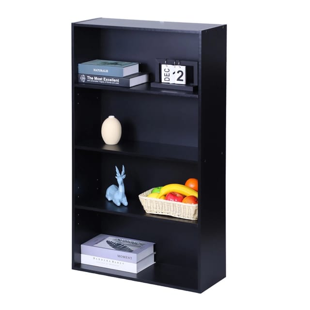 relaxdays Bücherregal mit verstellbaren Böde, schwarz, 4 Ebenen
