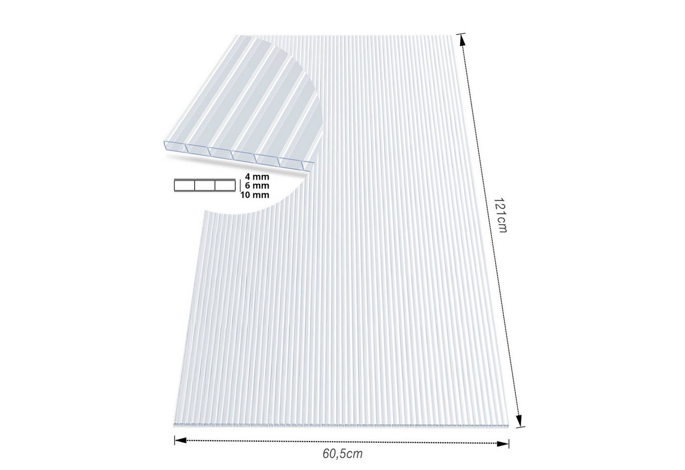 Floordirekt Doppelstegplatte aus Polycarbonat 60,5 x 121 cm, 4/6/10/16 mm, bis 85% Lichtdurchlässig, 10 mm, (1-St), wetterfeste Hohlkammerstegplatten, UV-beständig, ideal für Gewächshaus Bild 3
