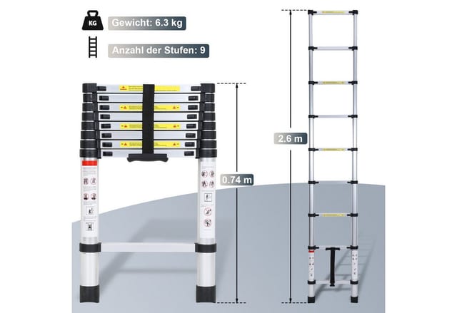Clanmacy Teleskopleiter Teleskopleiter Stehleiter Mehrzweckleiter Alu 2.6m-4.4m Ausziehleiter