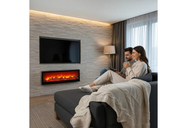 Meinposten Dekokamin LED Kamin Feuer Elektrokamin Wandkamin Kaminfeuer Batterie 60x20 cm (1-St)