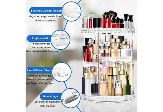 SURFOU Badorganizer Drehbarer Make up organizer schminktisch organizer kosmetik organizer (parfüm organizer, make up organizer drehbar, Richtige Größe, 1 St., 360° drehbarer make up organizer skincare organizer), Verstellbare Tabletts, endlose Rotation, schnelle Montage
