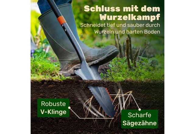 BoomDing Spaten Wurzelspaten Spaten mit Wurzelsäge, (mit Sägezähnen und stabiler V-Form), absolut effektiv