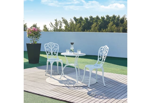 casa.pro Balkonset, (Set, 3-tlg., 1 Tisch, 2 Stühle), »Lupsam« Bistroset aus Aluminiumguss Weiß