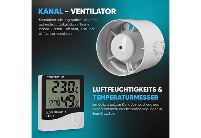 PlantiGrow Gewächshaus PlantiGrow Growbox Komplettset – Indoor Gewächshaus, mit 150W Vollspektrum LED Lampe (Dimmbar), 1680D, Carbon-Filter, Inline-Kanalventilator, Abluftschlauch, Anzuchtzelt, Zuchtzelt