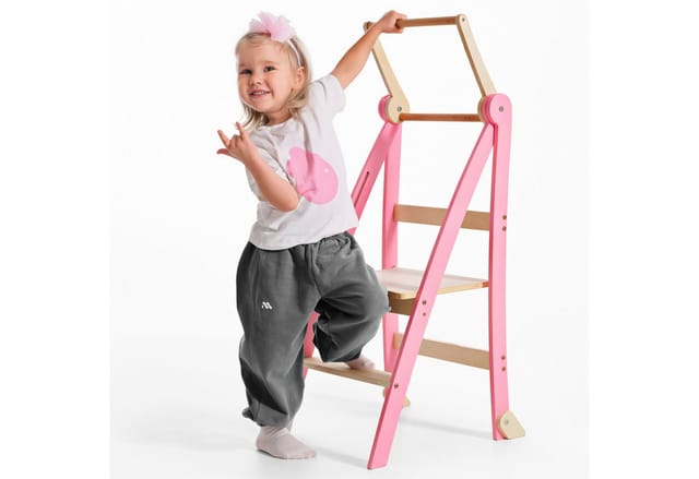 Goodevas Kinderklappstuhl Montessori-Lernleiter: Klappbare Lernleiter