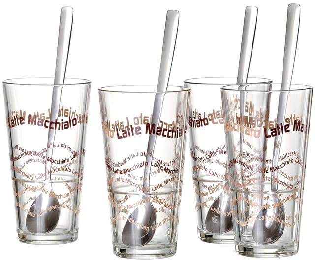 Ritzenhoff & Breker Latte-Macchiato-Glas, 8-tlg., Glas, 4 Gläser, 4 Longdrinklöffel