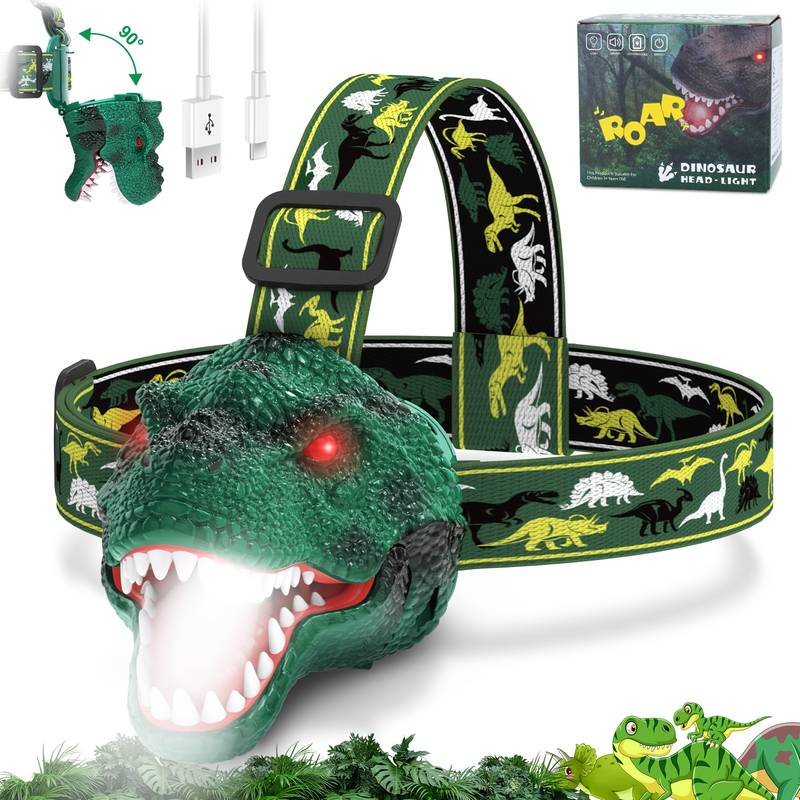 Brüllende Dinosaurier-led-stirnlampe, Usb-aufladbar, 90° Drehbare Kinder-stirnlampe, Dinosaurier-spielzeug-stirnlampe, Ideal Für Heimdekoration, Geburtstage, Weihnachten, Halloween Und Andere Anlässe.