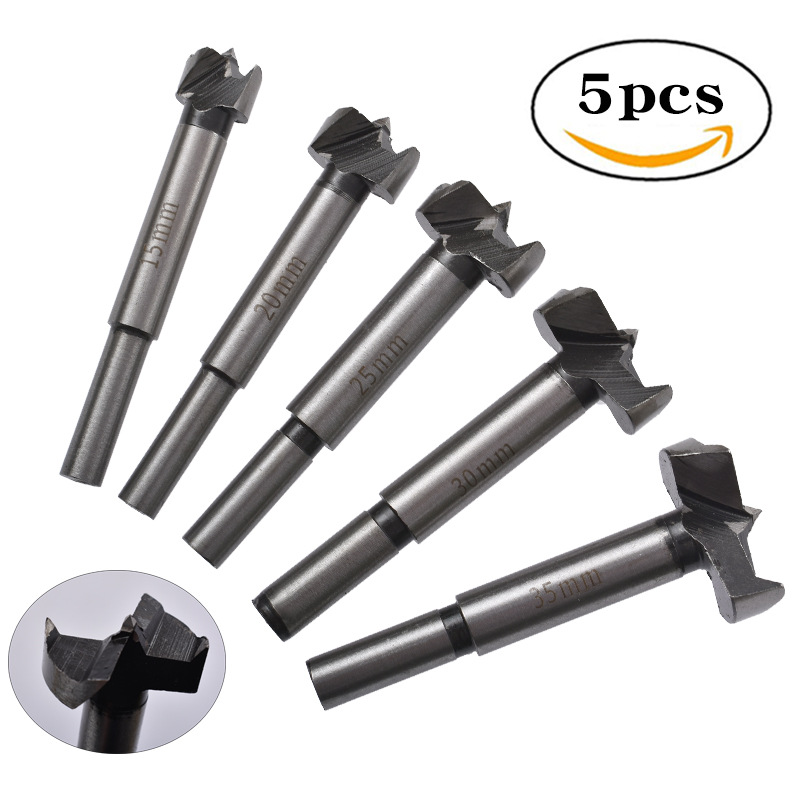 Set Mit 5 Handwerkzeugen: Forstnerbohrer, Holzlochsäge, Holzschneider, Durchmesser 15, 20, 25, 30, 35 Mm
