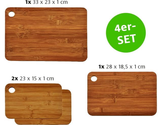 KESPER® Schneidebrett, Bambus, (Set, 4-St), aus FSC®-zertifiziertem dunklen Bambus