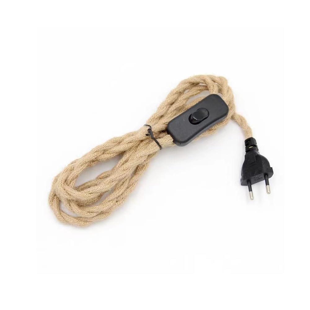2 Meter Langes, Geflochtenes Hanfseil-stromkabel Mit Zweipoligem Europäischem Stecker, Retro-hanfseil-stromkabel, Kann An Einen Dimmer Angeschlossen Werden, Geeignet Für Den Bau Von Diy-tischlampen Un