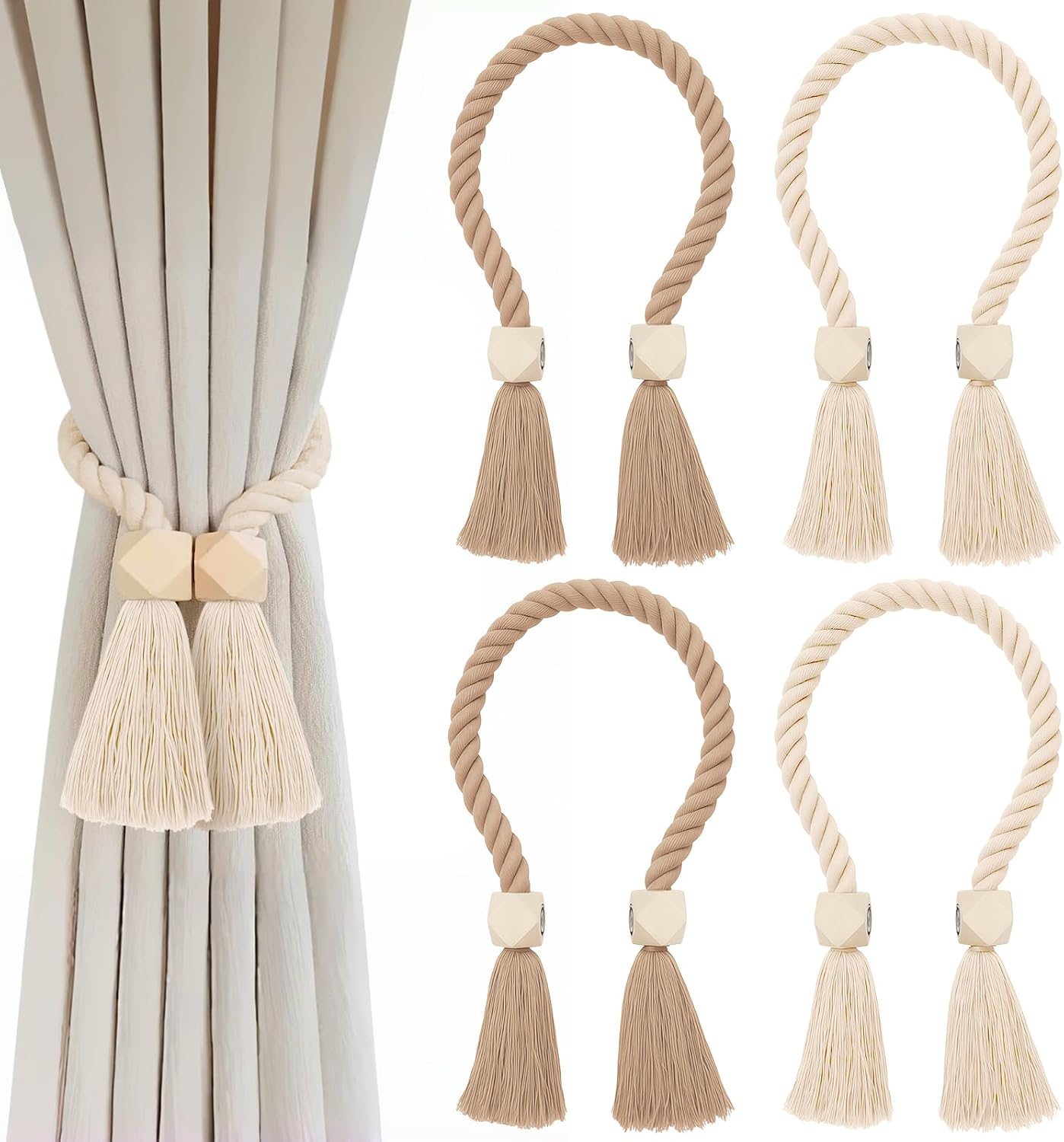 Raffhalter Für Gardinen, Magnetische Raffhalter Ohne Bohren, Handgewebte Gardinenclips Aus Baumwolle, Raffhalter Für Gardinen Für Wohn- Und Schlafzimmer.