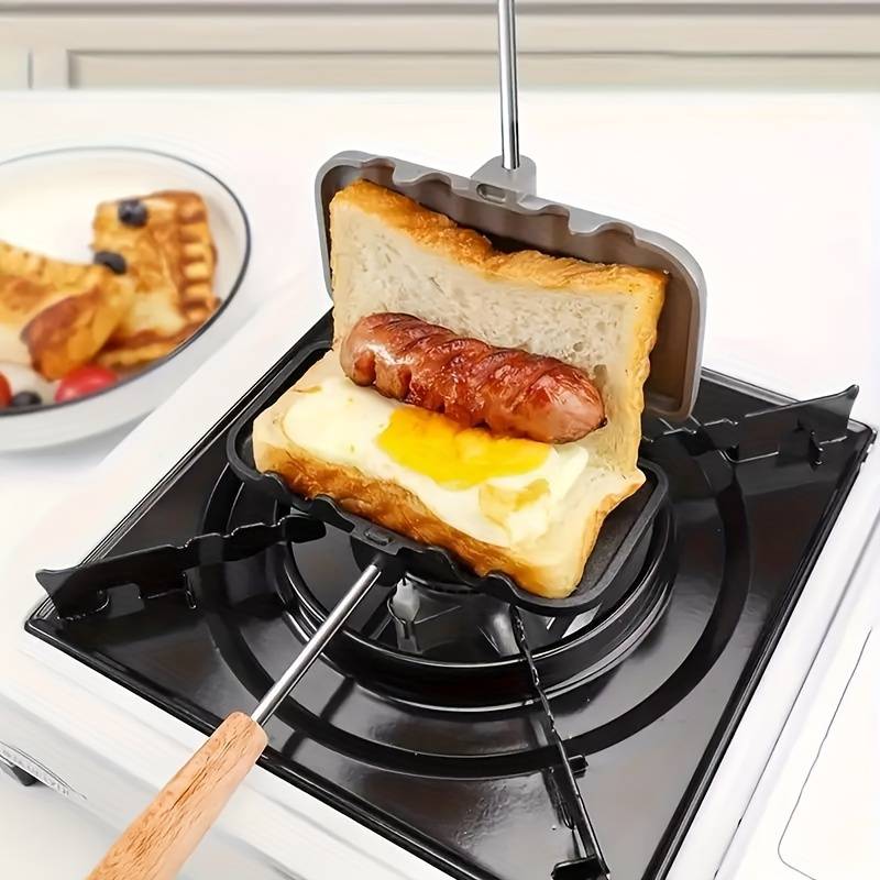 Eine Sandwichpfanne, Doppelseitige Bratpfanne Aus Aluminiumlegierung, Antihaftbeschichtet, Geeignet Zum Zubereiten Von Käse, Pfannkuchen, Omeletts, Hot-dog-brötchen Usw.