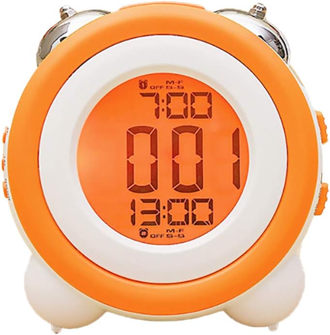 Einfacher Doppelwecker Mit Nachtlicht Und Digitalen Alarmen, Ideal Fürs Schlafzimmer, Orange.