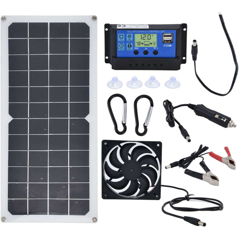 10w Solarpanel-kit, Solar-ladegerät Und -erhalter Mit 10a-regler + Absaugventilator, Monokristalliner Batterielader Für Auto, Wohnmobil, Marine, Boot