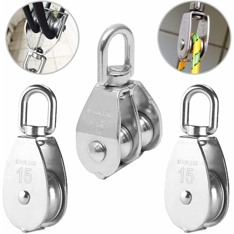 3pcs Edelstahl-doppelrolle, Drehbare Doppelrolle, Heberolle, Lastenrolle, Edelstahl-einfachrolle, Einfacher Block, Einfache Edelstahl-heberolle