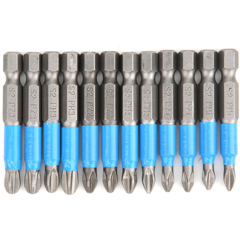 Forets À Tête, 1/4-zoll-phillips-bits Mit Sechskantigem Schaft Aus S2-legiertem Stahl, 12-teilig, 50 Mm, Magnetische, Rutschfeste Kreuzschlitz-schraubendreherbits, Bit-set