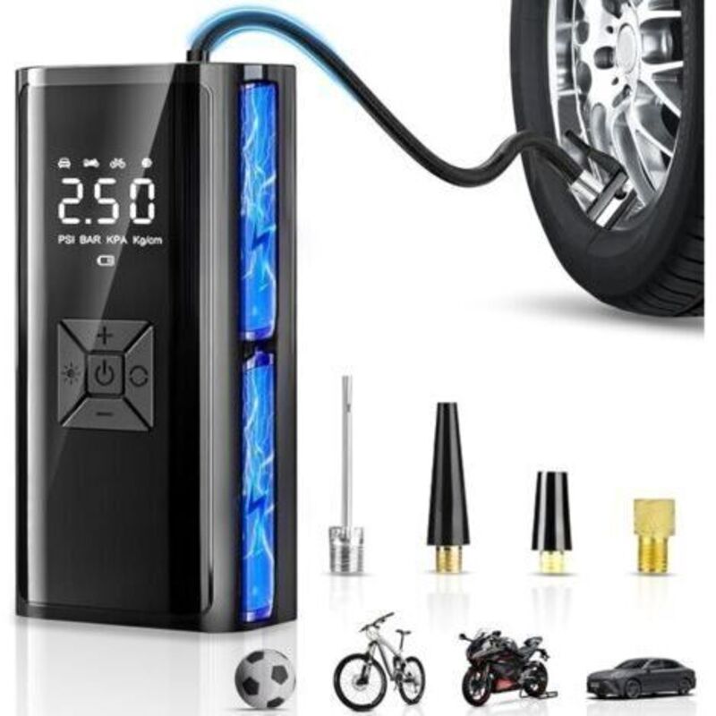Tragbarer, Kabelloser Luftkompressor – 6000-mah-akku – Automatische Abschaltung – Lcd-bildschirm – Led-leuchte – Schnelles Aufpumpen Für Autos, Fahrräder Und Motorräder