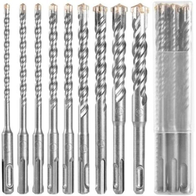 9-teiliges Sds-plus-bohrer- Und Meißelset – Bohrer Für Beton, Fliesen, Ziegel Und Stein – Hartmetallstahl, 5 Mm Bis 16 Mm, 160 Mm Lang