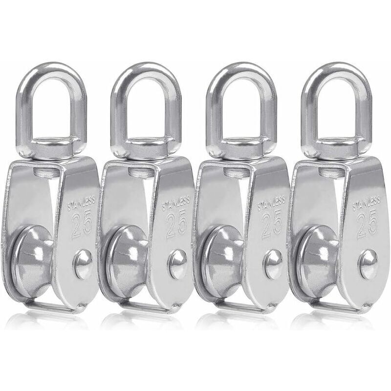4er-set Umlenkrolle M25 Für Seile, Edelstahl-rollenblöcke Mit Schalen, Innen- Und Außenbereich, Tragfähigkeit 150 Kg, 8,532 Cm (silber)