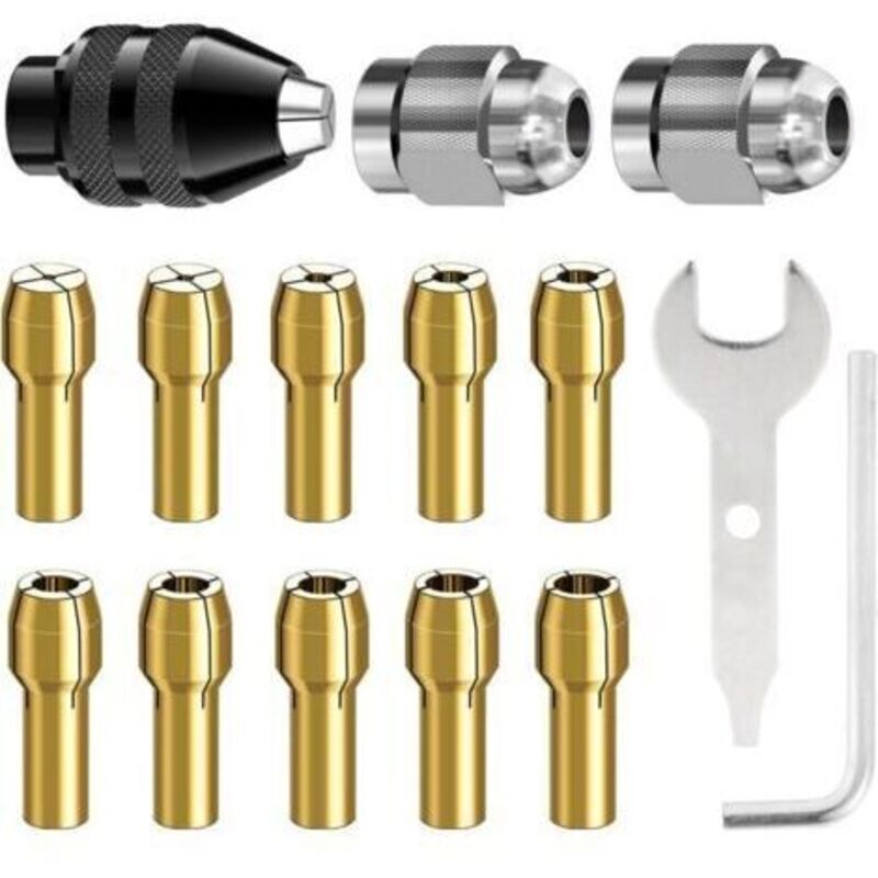 Set Aus 15 Spannzangen Für Dremel-bohrmaschine, Schnellwechsel-spannfutter Von 1/32" Bis 1/8", 4486, Mit Ersatz-messing-spannzange 4485 Und Metallmutter.