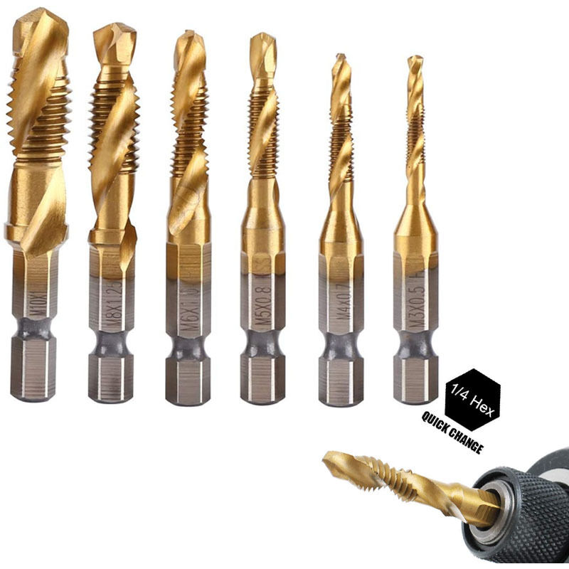 6 Stück 1/4" Metrische Gewindebohrer Und -schneider Aus Hss (m3-m10), Titangbeschichtet – Für Hohe Härte Und Rostbeständigkeit