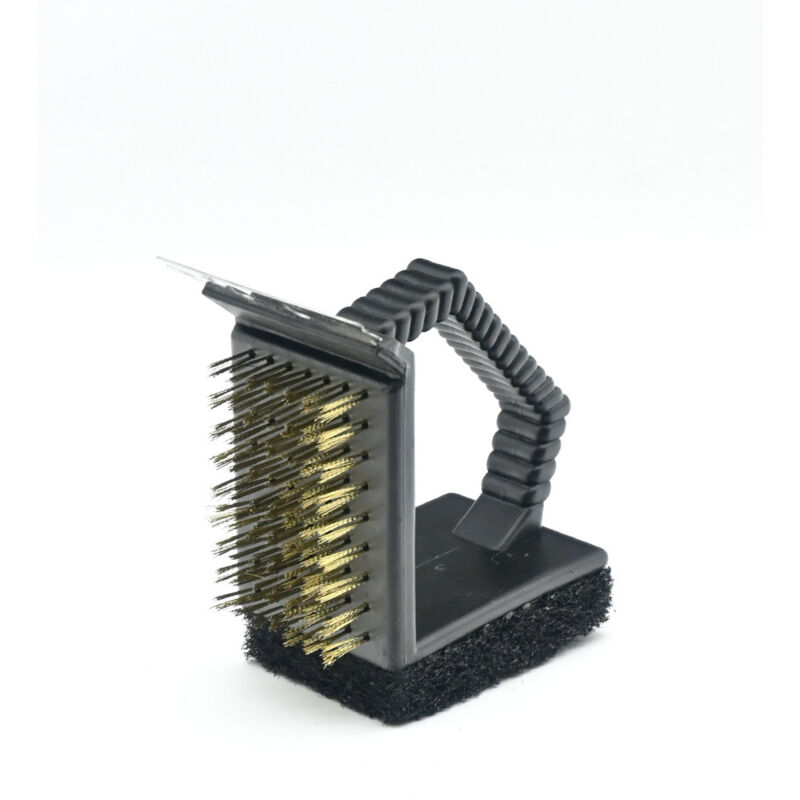 3-in-1 Robuste Grillbürste, Kupferbürste, Edelstahlschaber Und Schwamm, Grau