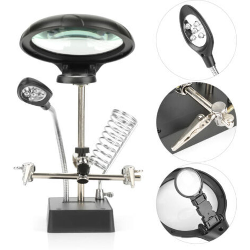 Helping Hand – Lupenhalter Schwarz, Led-beleuchtung 2,5x/7,5x/10x