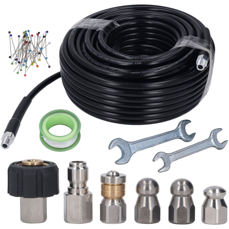 Rosvola Abflussreinigungsset Für Hochdruckreiniger, 100 Fuß Langer Reinigungsschlauch, 5800 Psi, 1/4 Zoll Npt Mit 2 Schlüsseln.