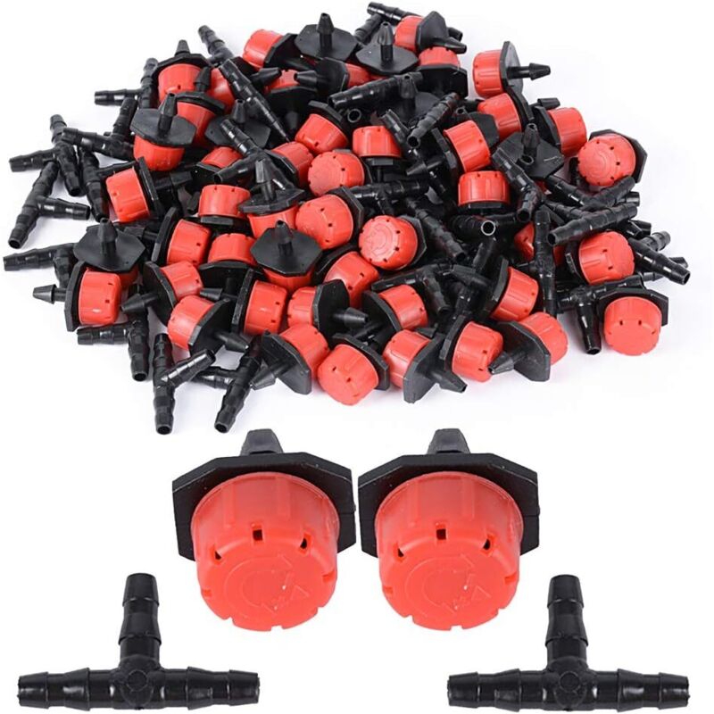 200 Stück Einstellbare Tropfer + T-stück-anschluss Für Automatisches Bewässerungssystem, Mikro-sprühköpfe Und Tropfer Für Pflanzen Im Gewächshaus, Schwarz, 25-15 Cm