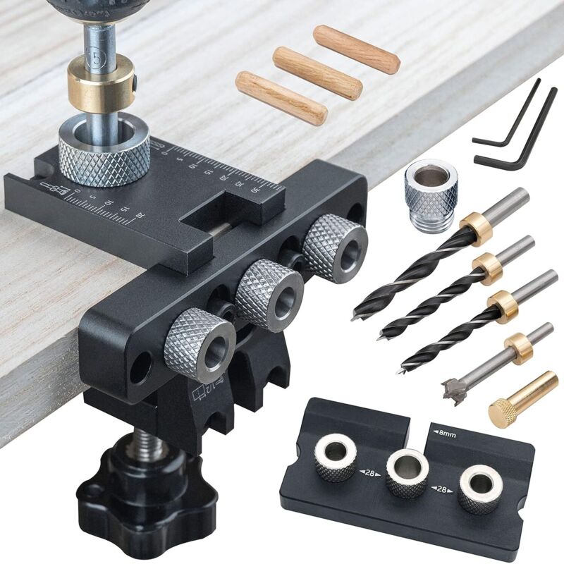 3-in-1 Bohr- Und Positionierkit Für Holzbearbeitung Mit Einstellbaren Bohrern (8/10/15 Mm), Präzisionsführung Für Die Möbelmontage.
