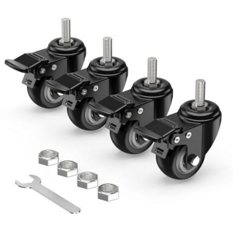 4er-set Schwenkbare M12-rollen 50mm Mit Bremse, Gewindebolzen, Schwerlast Bis Zu 250kg