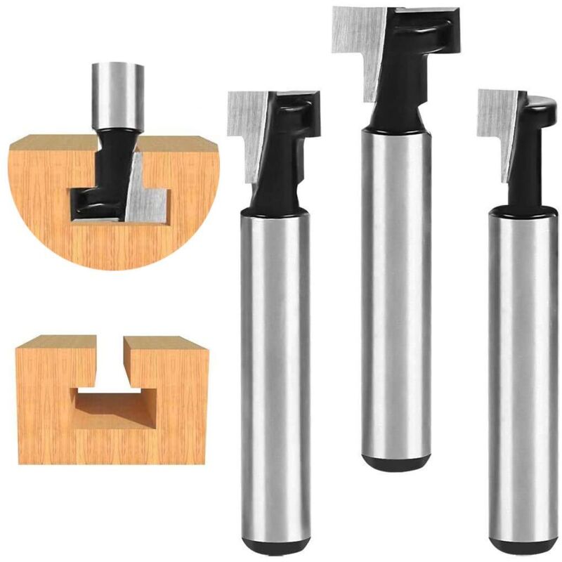 8 Mm T-nut-fräser, T-nuten-fräsbit, 3-teiliges Set (schaftdurchmesser 7,93/9,52/12,7 Mm), Fräser Mit Schneide Für Holz, Geeignet Für Elektrowerkzeuge Und Holzbearbeitung