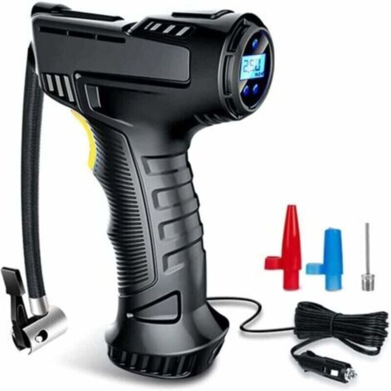 Tragbarer Luftkompressor, 12v Dc Autoreifen-aufblaspumpe, Zigarettenanzünder-kabel, 3 Düsenadapter, Für Auto, Fahrrad Und Aufblasbare Bälle Mit Lcd-bildschirm Und Led-lampe