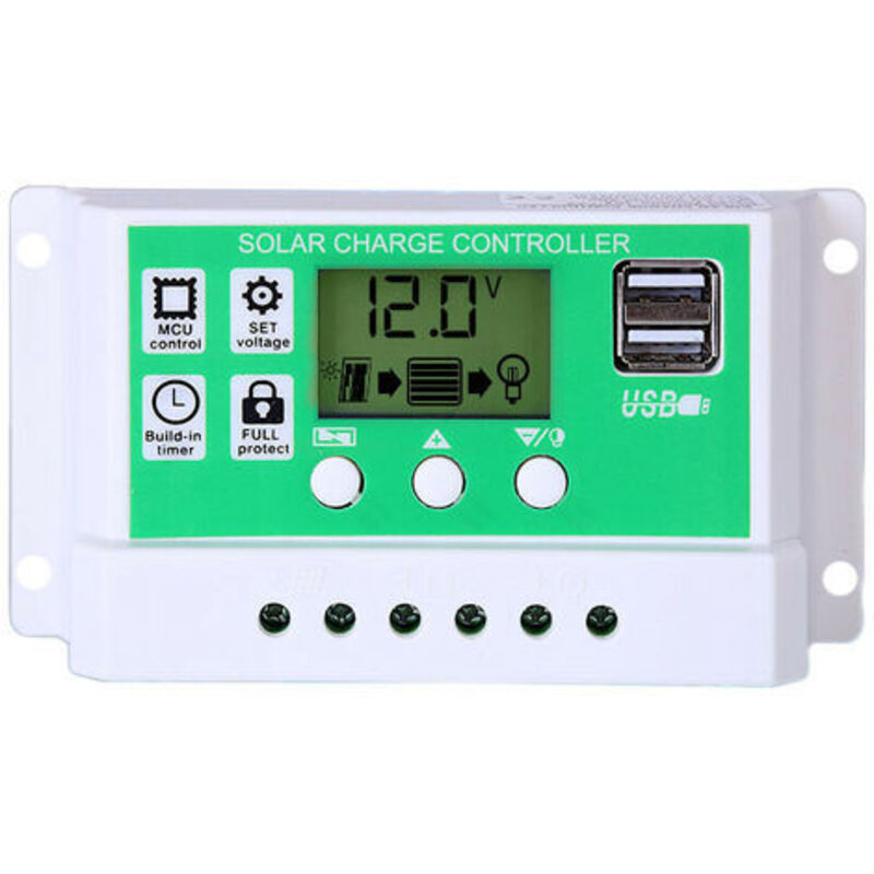 30a Solarladeregler Für Blei-/lithiumbatterien 12v/24v, Intelligenter Laderegler Mit Lcd-bildschirm Und Doppeltem Usb-anschluss, Einstellbarer Ein/aus-timer