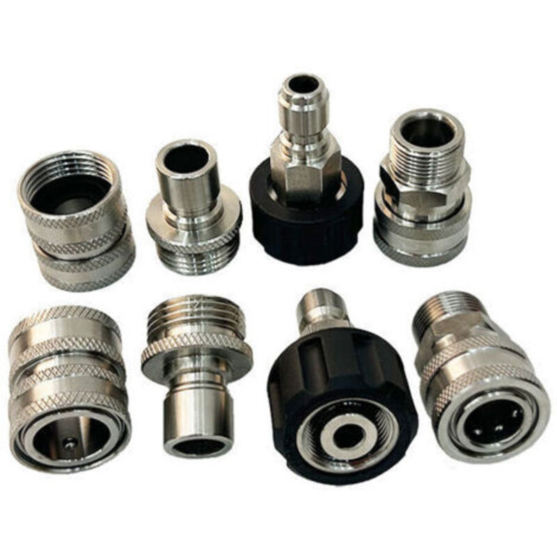 Hochdruckreiniger-zubehör, 8-teiliges Schnellkupplungs-set Für Hochdruckschläuche, Verbindet Pistole/lanze Und Metrischen Schlauch, M22-14mm Anschluss, M22 3/8" Schnellkupplung, 3/4" Abtrennung