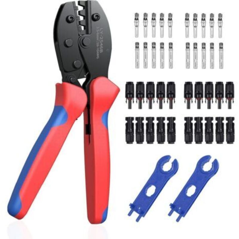 Solar-crimpzange-set Für Kabel, Solar-crimpwerkzeug Für 2,5/4,0/6,0 Mm² Kabel + 20 Stück Mc4-steckverbinder (männlich/weiblich) Für Solarkabel + 1 Paar Mc4-solarsteckverbinder