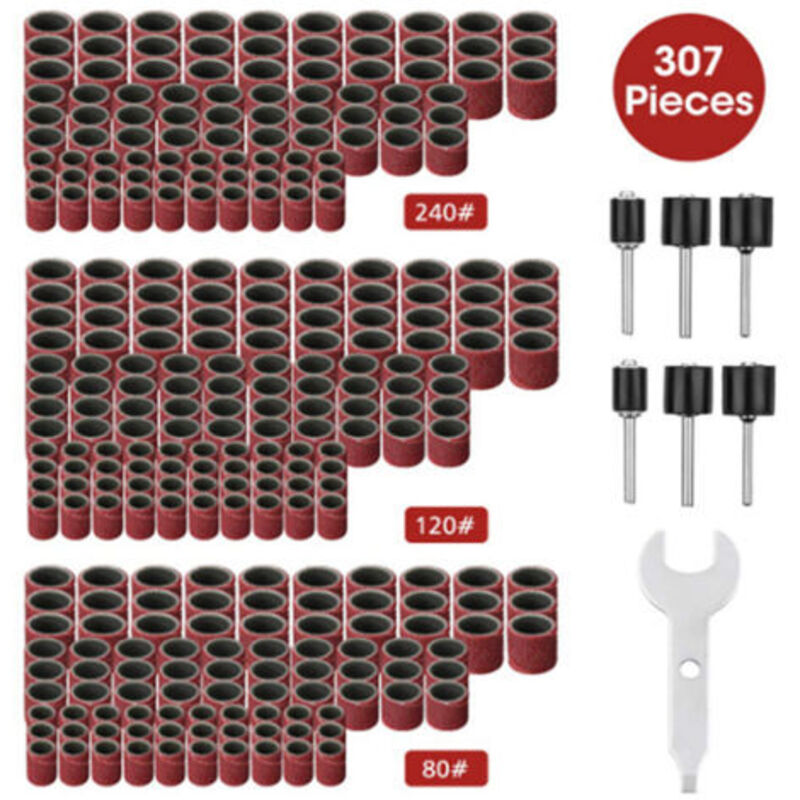 307-teiliges Schleifset – 300 Schleifhülsen 80/120/240 – 6 Spanndorne Für Rotationswerkzeuge – Kompatibel Mit Dremel