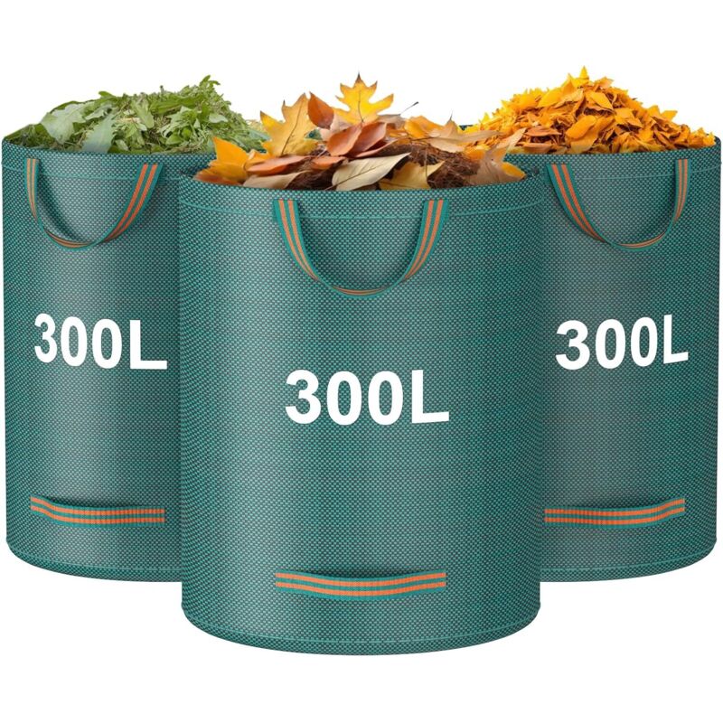 3er-set Gartensäcke, 300 L, Sehr Robust Mit Griffen, Wiederverwendbare Gartensäcke, Faltbare Recycling-säcke Für Laub, Abfall Und Gartenabfälle, Garten-müllsäcke