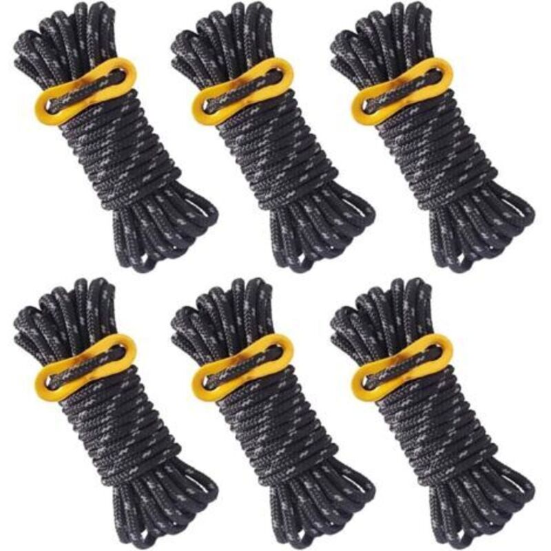6 Stück Reflektierende Zeltleinen, Camping-zeltseil 4 M X 5 Mm, Schwarzes Zeltseil Mit Verstellbarem Spanner Für Outdoor-camping-markisen Und Zelte