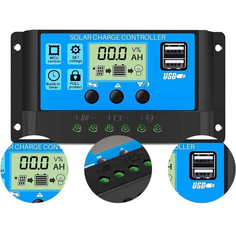 Solarladeregler 30a 12v/24v – Lcd-bildschirm – Dualer Usb-port 5v – Überspannungsschutz – Kompatibel Mit Blei-säure-batterien