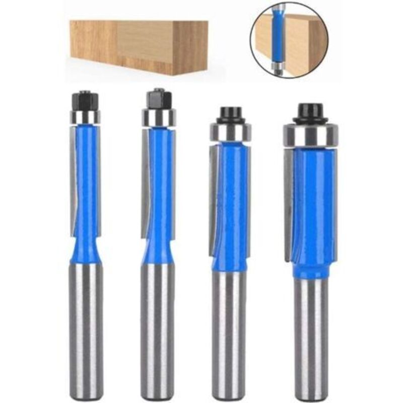 4-teiliges Set Oberfräser Mit 8 Mm Schaft, Kopierfräser Für Holz, Oberfräserbits Mit Oberem Lager, Bündigfräser Für Schreinerarbeiten Und Heimwerken
