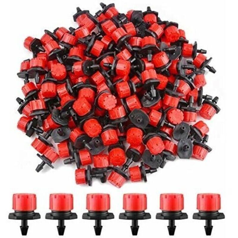 200 Einstellbare 1/4"-tropfer, Mikro-durchfluss-tropfbewässerungssystem, Vernebelungsdüsen Für Gemüsegärten Oder Blumenbeete (rot)