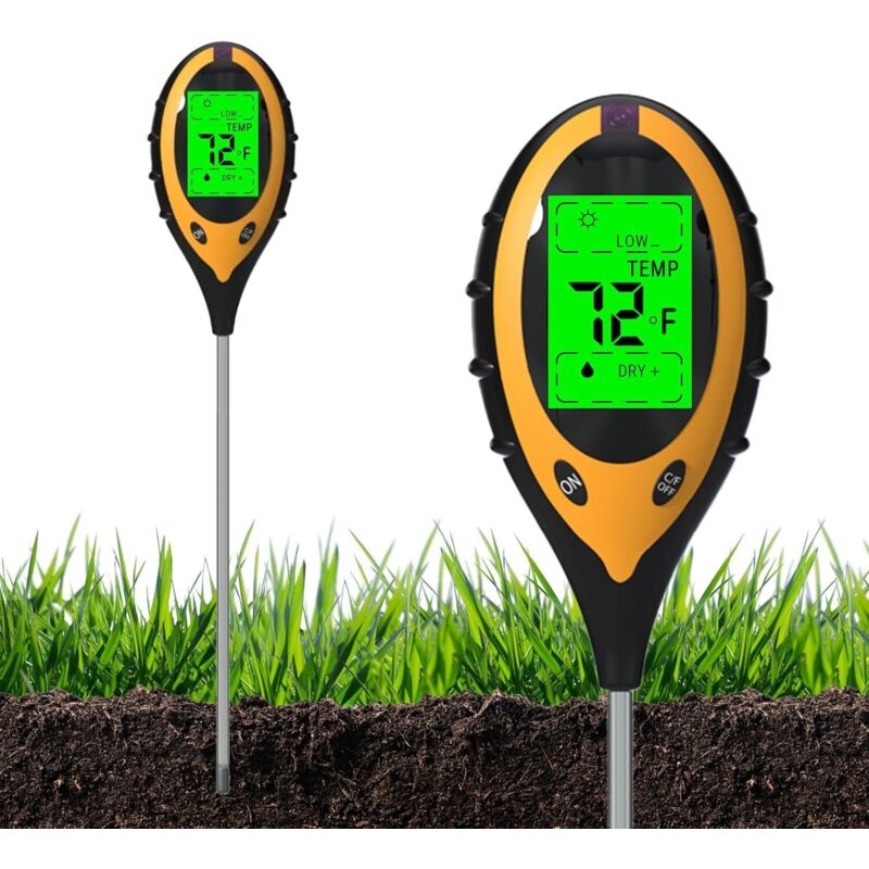 4-in-1-bodenfeuchtigkeitsmesser, Digitales Bodentest-kit, Ph-wert, Temperatur, Sonnenlicht, Feuchtigkeit, Säuregehalt Mit Hintergrundbeleuchtetem Lcd-display Für Garten, Rasen, Landwirtschaft, Zimmerp