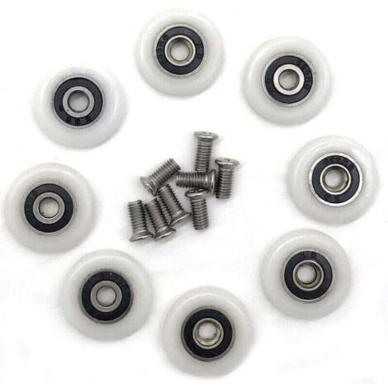 Set Mit 8 Duschabtrennungs-rollen, 23 Mm – Kunststoffrollen – Edelstahlschrauben M5 X 20 Mm – Für Glastüren