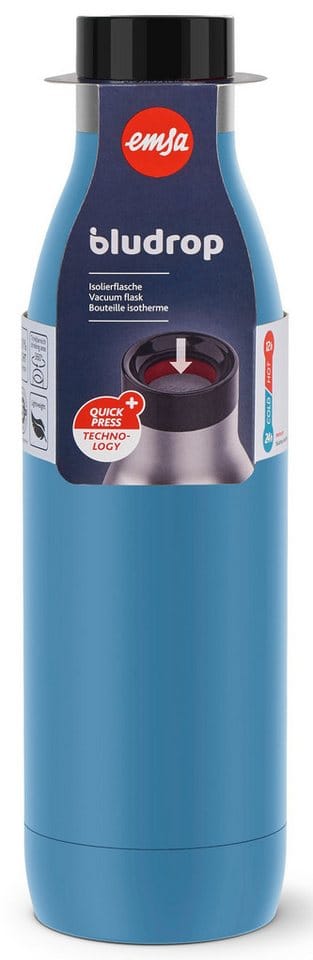 Emsa Isolierflasche Trinkflasche Bludrop, Edelstahl, Quick-Press Deckel, 360° Trinkgenuss, 12h warm/24h kühl