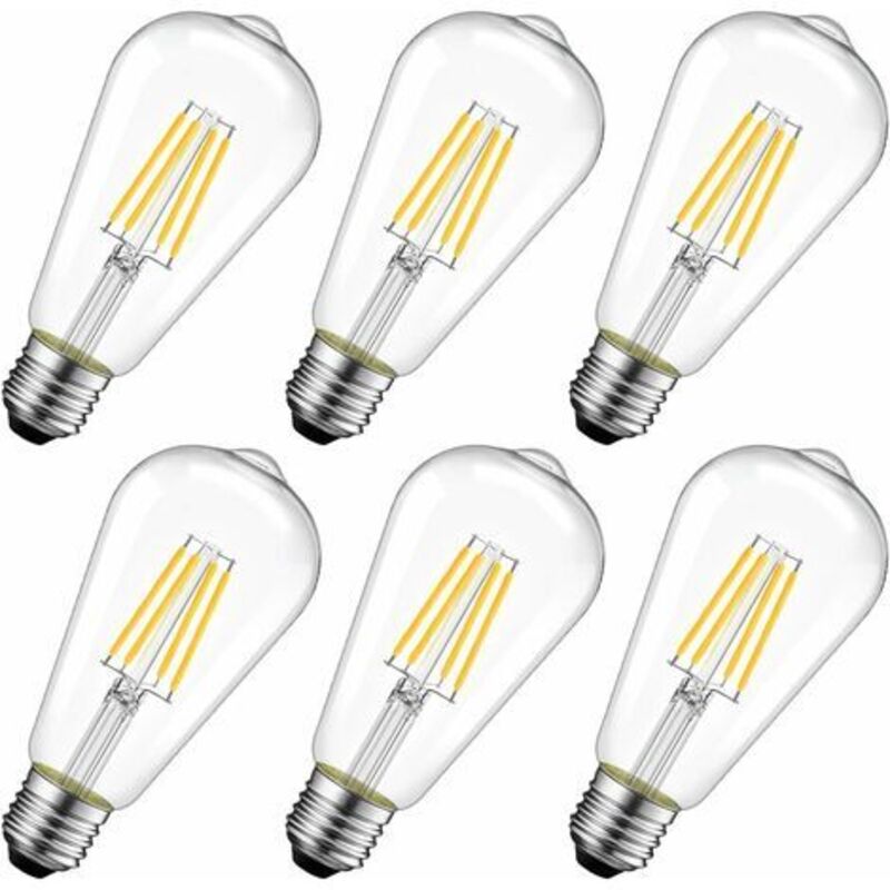 8w Led-glühfadenlampe E27 St64, Edison-lampe, Entspricht 60w Glühlampe, 2700k Warmweiß, 6er-pack [energieeffizienzklasse E]