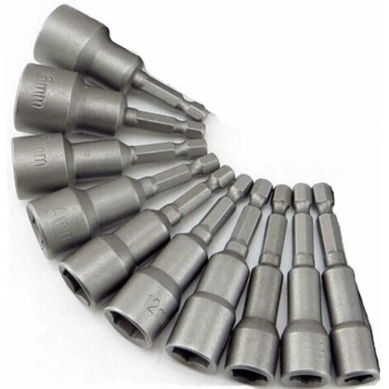 Satz Von 10 Magnetischen Sechskant-steckschlüsselbits 1/4'' – Chrom-vanadium-stahl – 6-19mm Für Schlagschrauber – Magnetische Bits Für Präzises Schrauben
