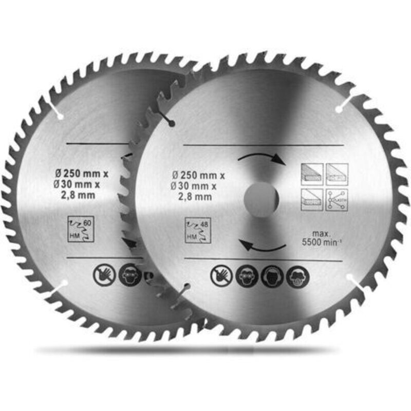Kreissägeblatt 250 Mm – Bohrung 30 Mm – 48z/60z Für Naturholz, Hartholz, Sperrholz – Sauberer Schnitt Ohne Ausrisse - Mm 48 Z Und